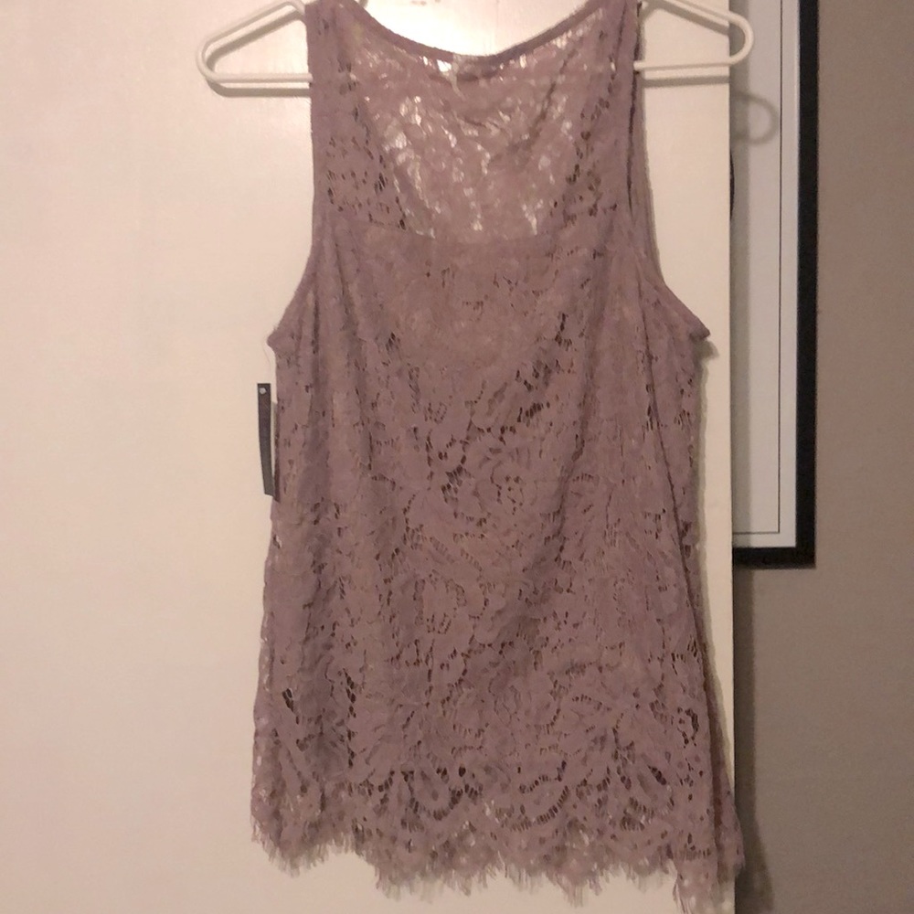 Dusty rose sleeveless lace blouse